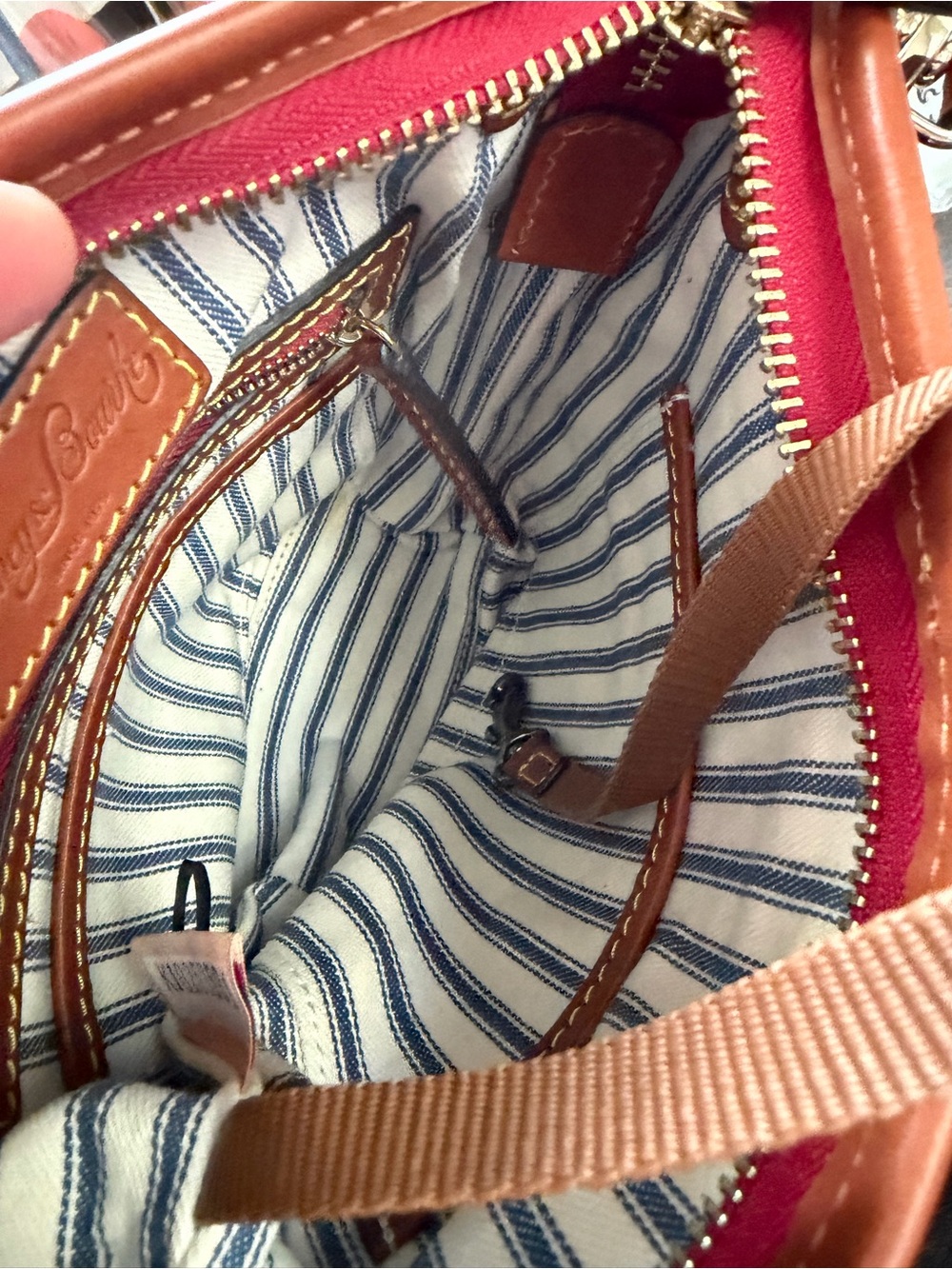 Dooney & Bourke Navy Crossbody with Brown Leather Trim and Red Accent - Picture 14 of 14
